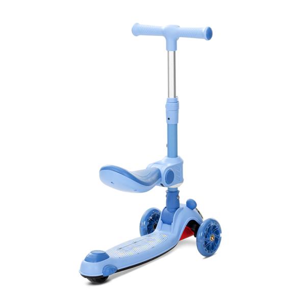 Trotineta pentru copii Lorelli Swiftie Blue pliabila, roti cu led, sezut pliabil, ghidon reglabil, platforma cu lumini si melodii, greutate admisa 50 kg