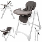 Scaun de masa 2 in 1 pentru bebelusi si copii Malplay Deli grey, model pliabil, tavita dubla detasabila, echipat cu 2 roti