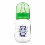 Biberon anticolici Akuku 125ml Panda cu tetina cu flux lent din silicon,materiale sigure fara BPA,capac cu filet etans care impiedica varsarea
