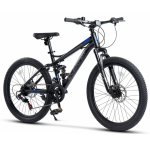 Bicicleta MTB Full-Suspension E-Carpat E2460A Negru/Gri/Albastru, roti 24 inch, inaltime utilizator 130-150 cm, greutate suportata 100 kg