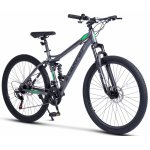 Bicicleta MTB Full-Suspension E-Carpat E2660A Gri/Negru/Verde, roti 26 inch, 150-165 cm inch, greutate suportata 100 kg