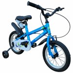 Bicicleta pentru copii KidsCare HappyBoy Albastra 14 inch cu roti ajutatoare, frane de mana, sticla inclusa, 3-6 ani