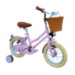 Bicicleta pentru copii KidsCare HappyGirl Roz 14 inch cu roti ajutatoare, frane de mana, cosulet, 3-6 ani