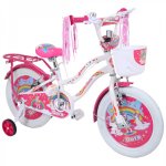 Bicicleta pentru copii Belderia Dora Alb 5-8 ani, roti 16 inch, roti ajutatoare si frane V-Brake, cosulet si portbagaj