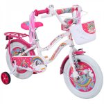 Bicicleta pentru copii Belderia Dora Alb 2-4 ani, roti 12 inch, roti ajutatoare si frane V-Brake, cosulet si portbagaj