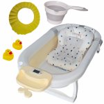 Cadita pliabila KidsCare Bej cu termometru, perna reductor, jucarii, protectie cap, cana pliabila