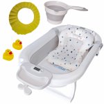 Cadita pliabila KidsCare Gri cu termometru, perna reductor, jucarii, protectie cap, cana pliabila