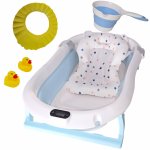 Cadita pliabila pentru bebelusi KidsCare Albastra cu termometru, perna reductor, jucarii, protectie cap, cana pliabila