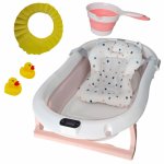 Cadita pliabila KidsCare Roz cu termometru, perna reductor, jucarii, protectie cap, cana pliabila