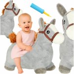 Calut gonflabil de sarit pentru copii, Ikonka grey, realizat din cauciuc imbracat in plus pufos, dimensiune 55 x 23 x 49 cm, cu pompa inclusa