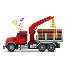 Camion de transport busteni cu macara functionala pentru copii, cu sunete si lumini, design robust, scara 1:14