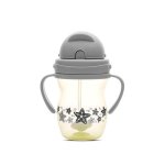 Cana cu manere si pai, anti-varsare, potrivita pentru calatorii, 12 luni+, 275 ml, Grey Yellow