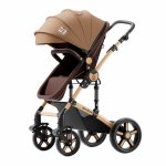 Carucior pentru copii Buf Boof A1 Deluxe Champagne 2 in 1 reversibil 0-36 luni, cadru din aluminiu, amortizoare, accesorii incluse