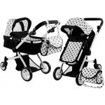 Carucior de papusi 2 in 1 pentru copii Alice, dimensiune 64 x 38 x 68 cm, cu spatar, capotina si manerul reglabile, cadru metalic, roti din cauciuc si geanta inclusa