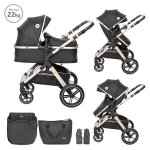Carucior pentru copii Lorelli Viola Black Diamonds transformabil, cu suspensii, cadru din aluminiu, parte sport reversibila, bara frontala detasabila, multiple accesorii, greutate admisa 22 kg