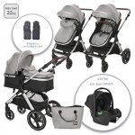 Carucior pentru copii Lorelli Viola Opaline Grey transformabil, cu suspensii, cadru din aluminiu, parte sport reversibila, bara frontala detasabila, multiple accesorii, greutate admisa 22 kg