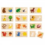 Puzzle de asociere din lemn, pentru copii, model Ce mananca Animalele