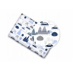 Cearceaf cu banda elastica pentru pat copii dimensiune 160x80 cm, 100% bumbac, BabyMam blue / cars