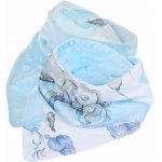 Esarfa moale pentru copii BabyMam, forma triunghiulara, sistem de prindere reglabil cu velcro moale, design 2-in-1 cu o fata din bumbac si una din minky blue