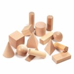 Forme geometrice 3D din lemn, 15 piese