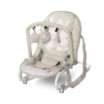Fotoliu balansoar pentru bebelusi Lorelli Eliza Beige Bunnies cu spatar reglabil si bara cu jucarii