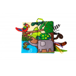 Carte interactiva pentru bebelusi Jollybaby 8 pagini cu animalute si cozi in texturi diferite, coperta fosnaitoare, dimensiune 22 x 4 x 15 cm