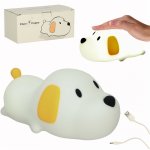 Lampa de noptiera pentru copii white Dog, realizata din silicon, cu 2 moduri de iluminare, cronometru, baterie 1200 mAh, usb, dimensiune 15 x 11 x 10 cm