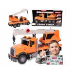 Macara de jucarie pentru copii, constructie solida, detalii realiste cu brat mobil rotire 360, carlig, lumini intermitente si sunete realiste, scara 1:14