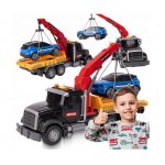 Camion de remorcare pentru copii, model robust multifunctional, cu macara, efecte sonore si luminoase, dimensiune 32 x 11 x 13 cm, cu masinuta de curse inclusa