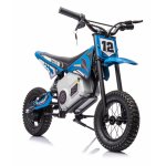 Motocicleta electrica pentru copii A9901 Blue cu suspensii, roti pneumatice, motor de 350W, baterie de 2x18V9Ah, viteza 8-15 km/h, franare automata la eliberarea pedalei de acceleratie