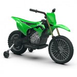 Motocicleta electrica pentru copii Injusa licenta Kawasaki KX85, 6V, include roti ajutatoare, 2-5 ani