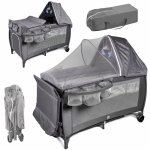 Patut de calatorie multifunctional pentru copii, pliabil, pe doua nivele, cadru stabil din aluminiu, accesorii incluse, cu saltea 60 x 120 x 1cm si geanta de depozitare inclusa