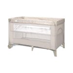 Patut pliabil pentru copii Lorelli Carina Beige Stars, 2 nivele, deschidere laterala cu fermoar, prevazut cu roti cu frana