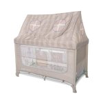 Patut pliabil pentru copii Lorelli Sweet Home Beige 2 nivele, usa laterala cu fermoar, capotina detasabila