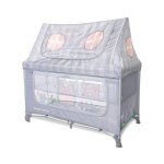Patut pliabil pentru copii Lorelli Sweet Home Grey 2 nivele, usa laterala cu fermoar, capotina detasabila