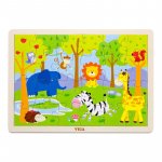 Puzzle din lemn pentru copii, 24 piese, model Zoo