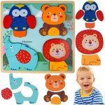 Puzzle din lemn pentru copii Malplay zoo animals, dimensiune 30 x 30 cm, cu piese mari si usor de manevrat