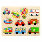 Puzzle din lemn pentru copii, cu maner, Mijloace de transport