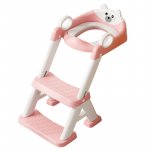 Reductor toaleta pentru copii Little Mom Teddy pink, cu doua trepte, colac moale din pvc detasabil, pliabil, design anti-stropire, baza antiderapanta, inaltime reglabila, spatar si manere, compatibilitate universala