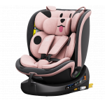 Scaun auto Buf Boof B-Joy Deluxe PinkDog iSize cu isofix, pozitie somn 155 grade, rotativ 360 grade, 40-150 cm