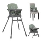 Scaun de masa pentru copii Lorelli Siesta Green Leather 3 in 1 cu suport pentru picioare, tavita detasabila si centuri de siguranta