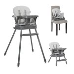 Scaun de masa pentru copii Lorelli Siesta Grey Leather 3 in 1 cu suport pentru picioare, tavita detasabila si centuri de siguranta