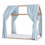 Set 2 baldachine muselina pentru pat tip casuta, Little Amy, Albastru deschis, 2x280 cm pentru pat 70x140 cm