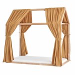 Set 2 baldachine muselina pentru pat tip casuta, Little Amy, Camel, 2x360 cm pentru pat 120x200 cm
