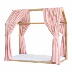 Set 2 baldachine muselina pentru pat tip casuta, Little Amy, Roz, 2x280 cm pentru pat 70x140 cm