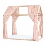 Set 2 baldachine muselina pentru pat tip casuta, Little Amy, Somon, 2x300 cm pentru pat 80x160 cm