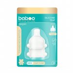 Set 2 tetine din silicon Premium tehnologie anticolici cu 3 valve Baboo, gat larg, debit rapid, 6 luni+