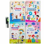 Set 4 caiete Magice Kidscare in limba romana pentru caligrafie litere de mana, litere de tipar, cifre si desen 26x18.5 cm