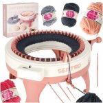 Set masina de tricotat pentru copii, dimensiune 41 cm x 20 cm, cu ace, croseta si 4 papiote multicolore