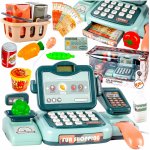 Set casa de marcat pentru copii, Malplay, cu afisaj LCD, cos de cumparaturi, microfon, scanner, 24 elemente